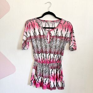 Vintage Y2K Animal Print Romper 2000s Clubwear Retro Glam Coquette‎ Small